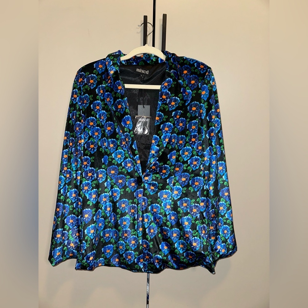 NWT Mixed By Nasrin Floral Blue Blazer Size Small - Picture 2 of 6